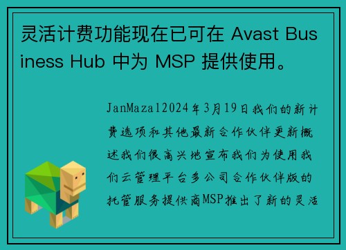 灵活计费功能现在已可在 Avast Business Hub 中为 MSP 提供使用。